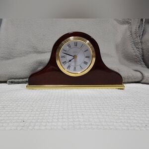 Vintage Linden Quartz Hardwood Mantle Clock - Made in Japan Brass Accent